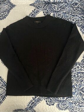 Quince Black Crewneck Sweater with Ribbed Trim Wool, Nylon and Alpaca Blend